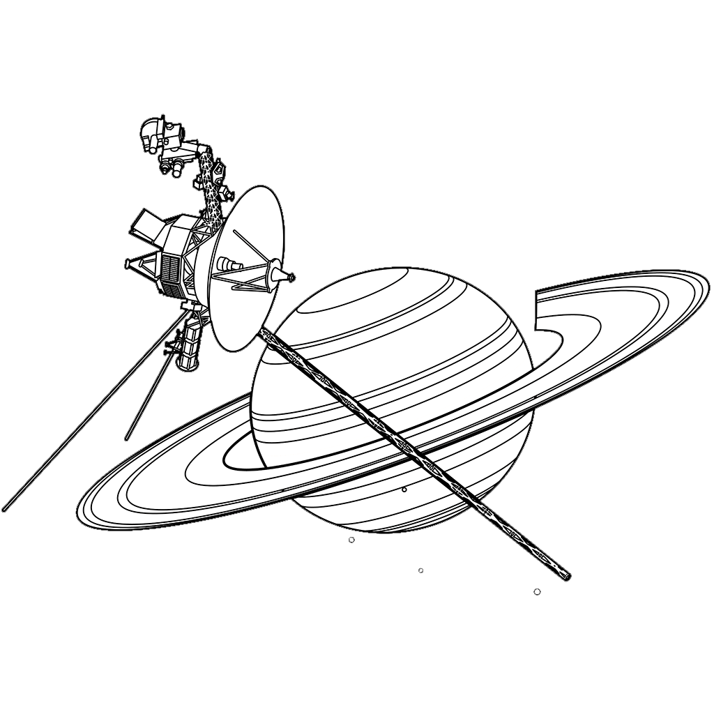 ボイジャー２号と土星：黒線タイプ