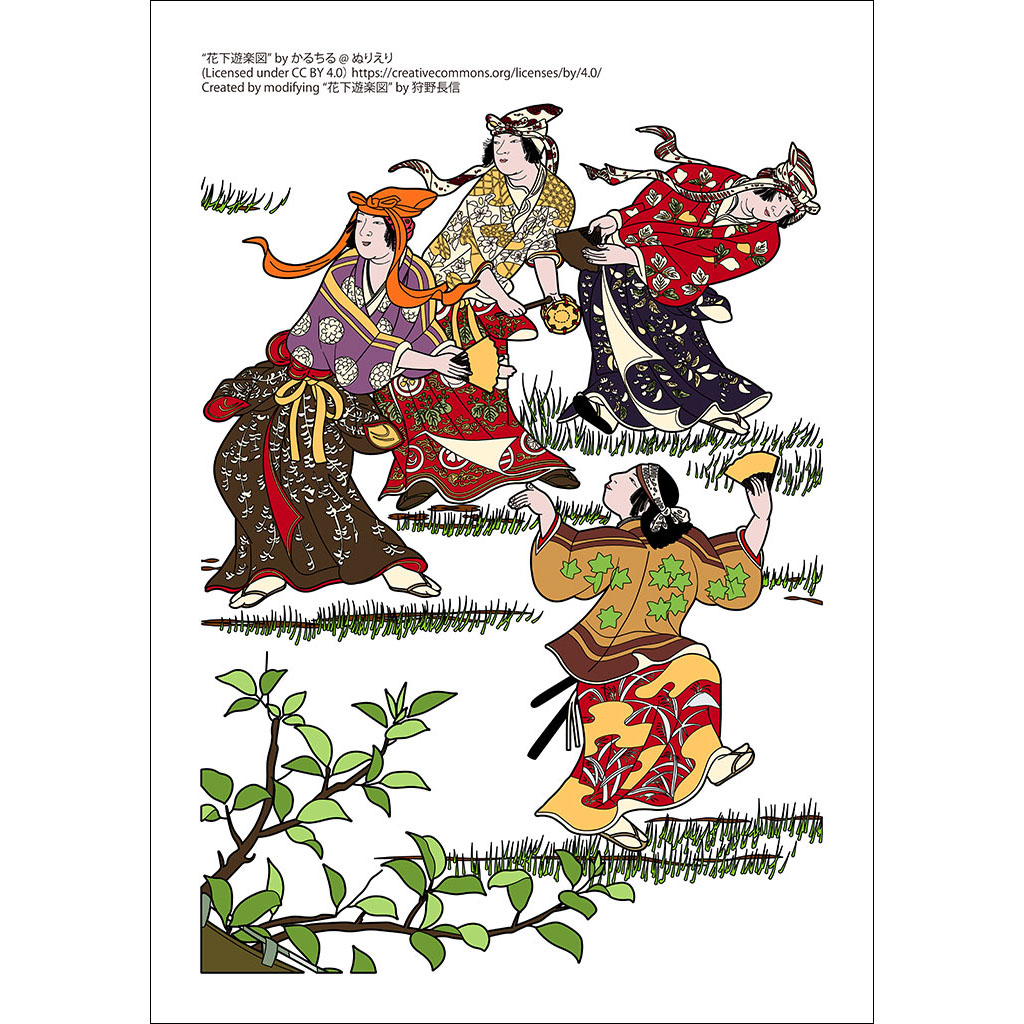 花下遊楽図：彩色例